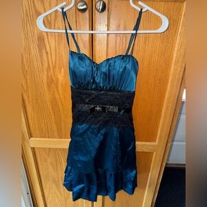 Sakura Teal Strap Satin Dress with Ruching